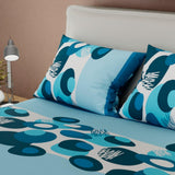Combo Juego de Sabanas y Cortina Azul Claro y Azul Oscuro para Cama Queen 160 X 190 Cm de Circulos - SABANAS | Bylmo