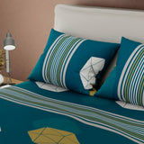 Combo Juego de Sabanas y Cortina Verde Azul para Cama Queen 160 X 190 Cm de Figuras Geometricas - SABANAS | Bylmo