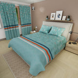 Combo Juego de Sabanas y Cortina Olas Urbanas Azul Claro y Blanco para Cama Doble 140 X 190 Cm de Lineas - SABANAS | Bylmo
