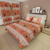 Combo Juego de Sabanas y Cortina Petalia Naranja Naranja y Blanco para Cama Doble 140 X 190 Cm de Flores - SABANAS | Bylmo