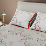 Combo Juego de Sabanas y Cortina Primavera Geo Blanco y Verde Azul para Cama Doble 140 X 190 Cm de Figuras Geometricas - SABANAS | Bylmo