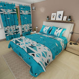Combo Juego de Sabanas y Cortina Pulse Moderno Azul y Blanco para Cama Doble 140 X 190 Cm de Triangulos - SABANAS | Bylmo