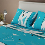 Combo Juego de Sabanas y Cortina Pulse Moderno Azul y Blanco para Cama Doble 140 X 190 Cm de Triangulos - SABANAS | Bylmo
