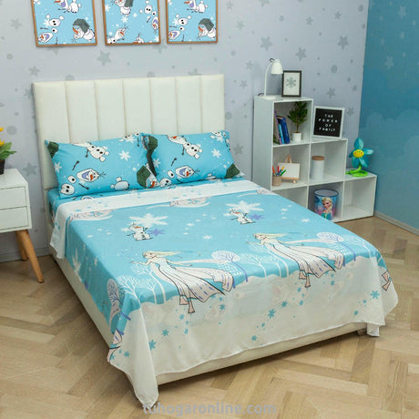 Juego de Sábanas Infantil Disney Plus Azul Celeste y Blanco para Cama Doble 140 X 190 Cm 180 Hilos de Frozen - SABANAS | Bylmo