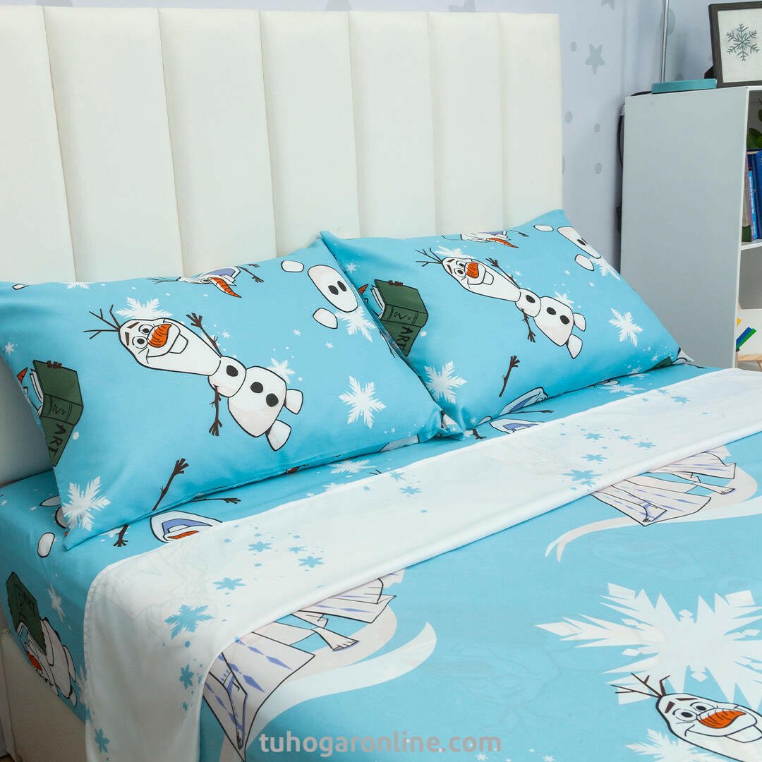 Juego de Sábanas Infantil Disney Plus Azul Celeste y Blanco para Cama Sencilla 100 X 190 Cm 180 Hilos de Frozen - SABANAS | Bylmo