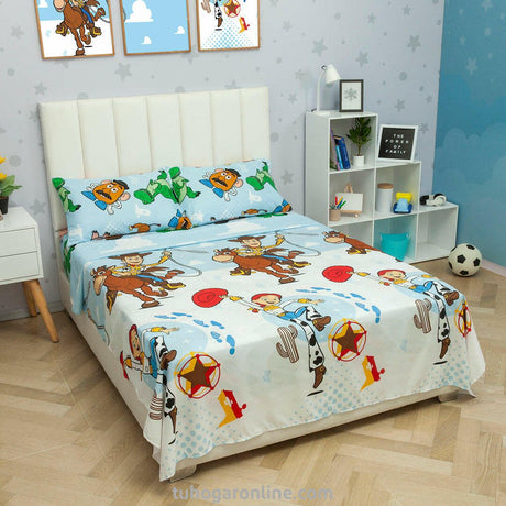 Juego de Sábanas Infantil Disney Plus Blanco y Azul Claro para Cama Doble 140 X 190 Cm 180 Hilos de Toy Story - SABANAS | Bylmo