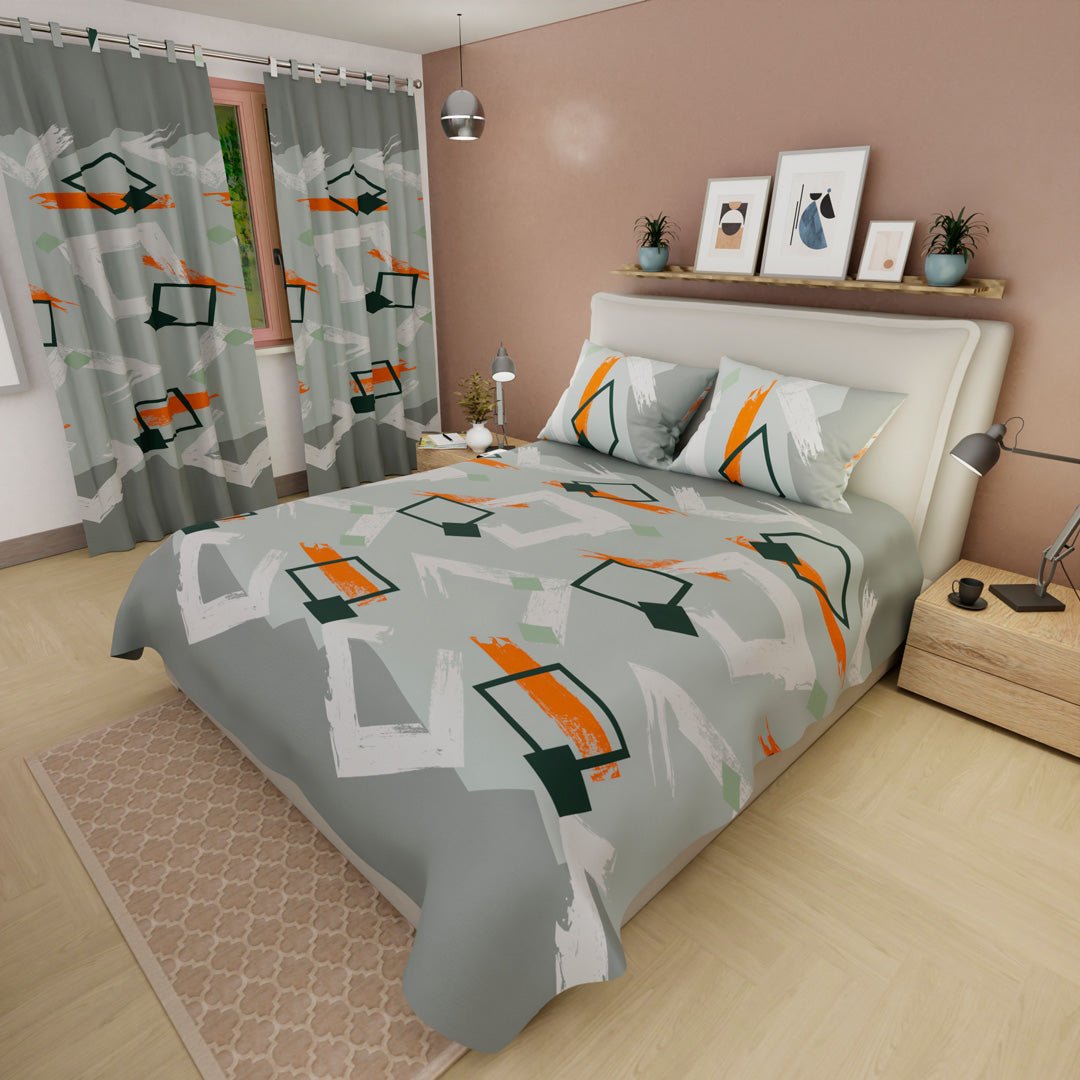 Juego de Sábanas Ritmo de Colores Gris Oscuro y Verde para Cama Doble 140 X 190 Cm de Figuras Abstractas - SABANAS | Bylmo