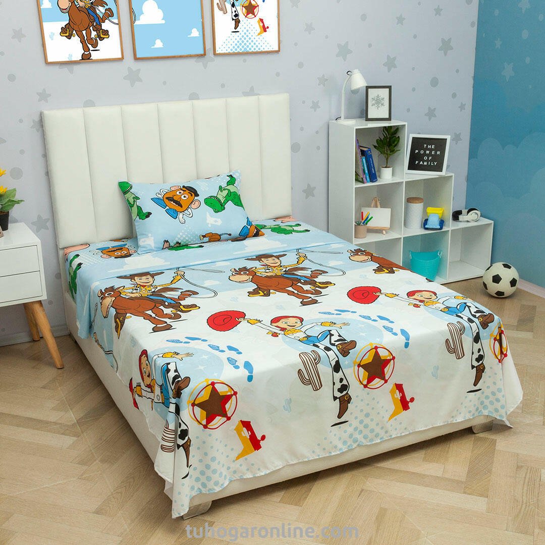 Juego de Sábanas Infantil Disney Azul Celeste y Blanco para Cama Doble 140 X 190 Cm de Toy Story - SABANAS | Bylmo