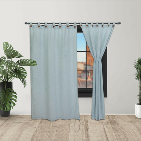 Cortina Lino Ancestral Azul Neutral 220x270cm Fondo Entero - CORTINAS TRADICIONALES | Bylmo