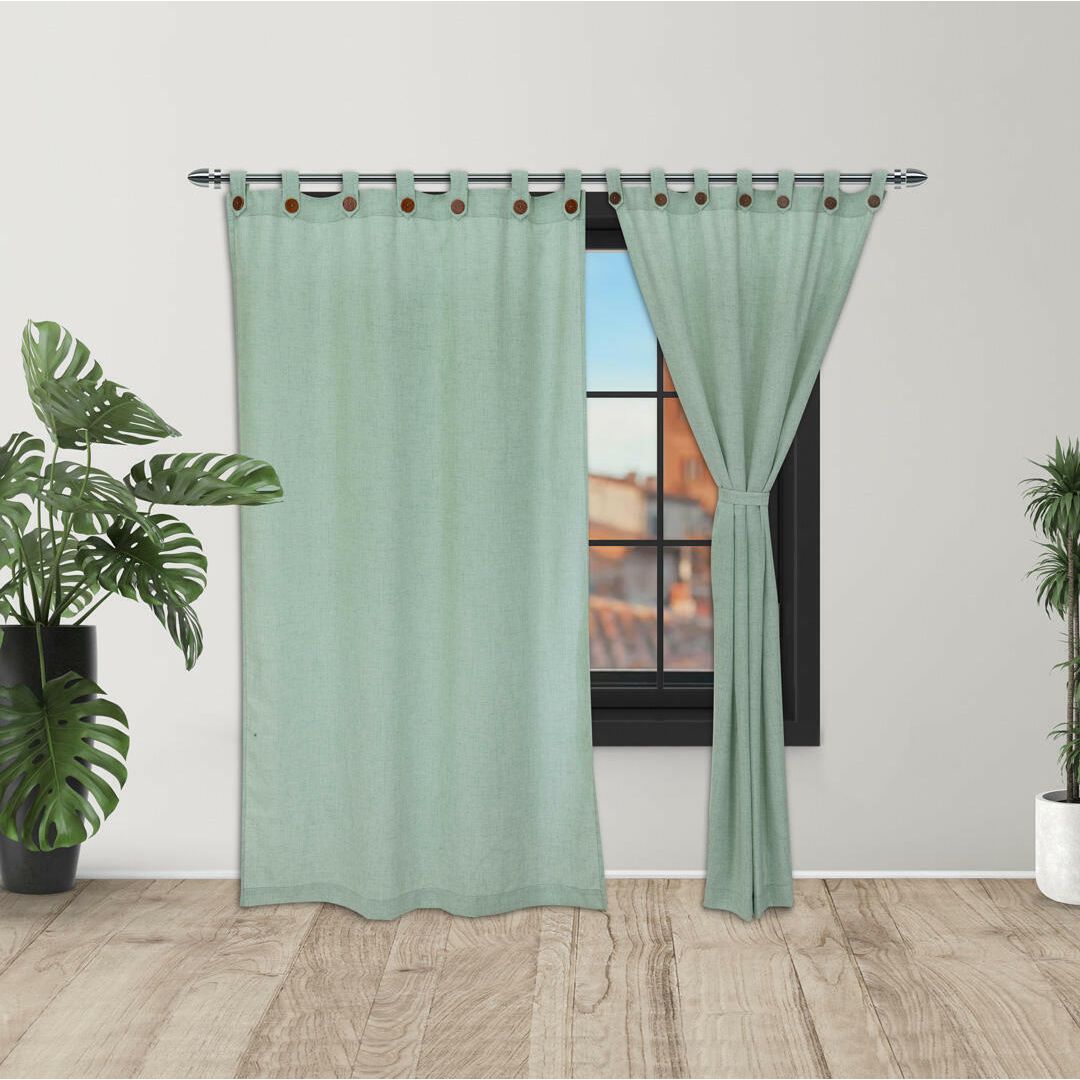 Cortina Lino Ancestral Verde Neutral 220x270cm Fondo Entero - CORTINAS TRADICIONALES | Bylmo
