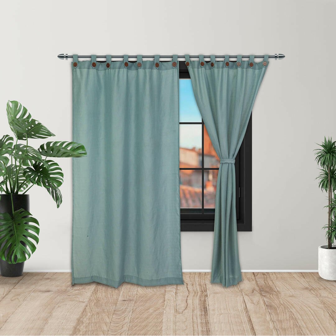 Cortina Ramia Ancestral Verde 220x270cm Fondo Entero - CORTINAS TRADICIONALES | Bylmo