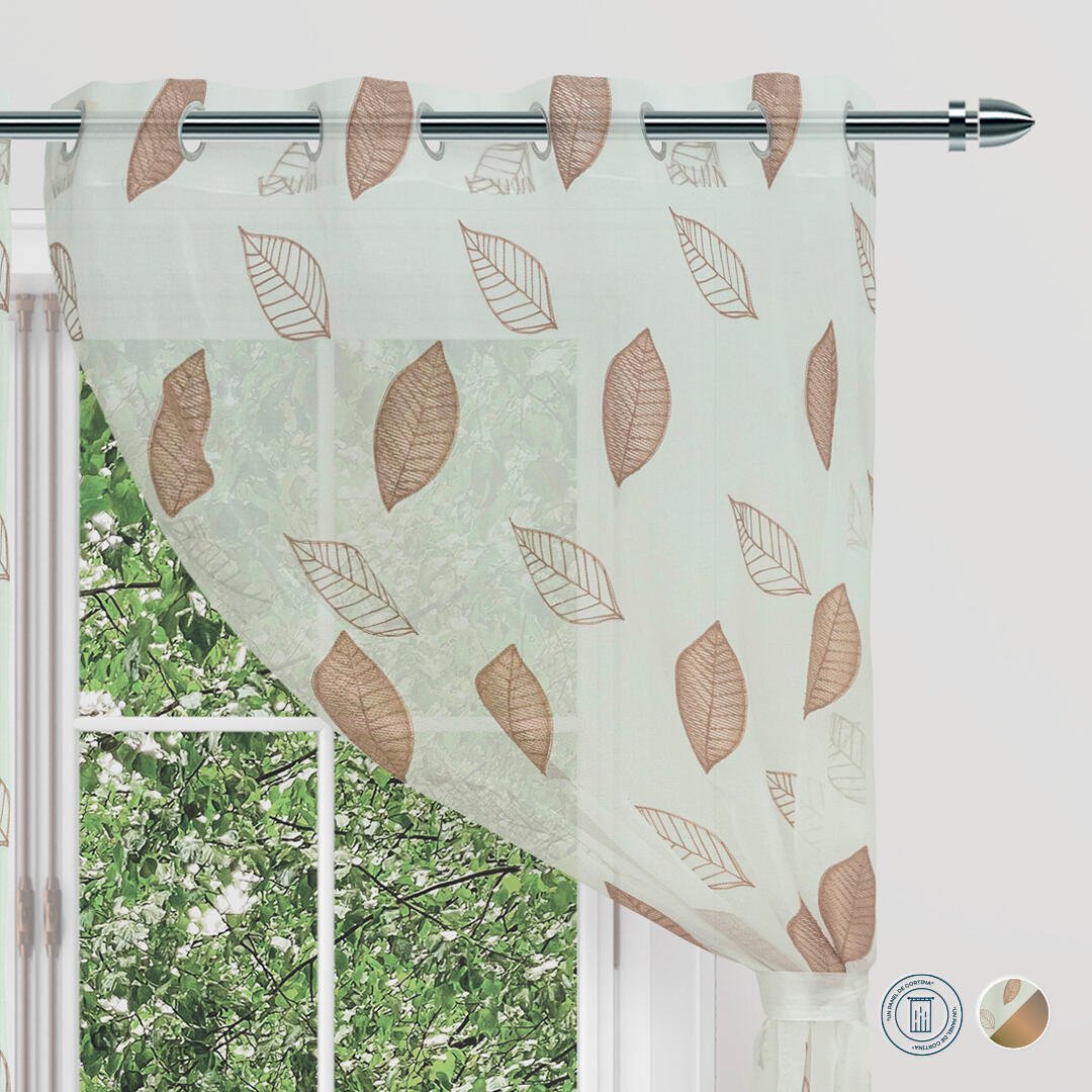 Cortina Velo Fiore Café 135x220cm de Hojas - VELOS | Bylmo