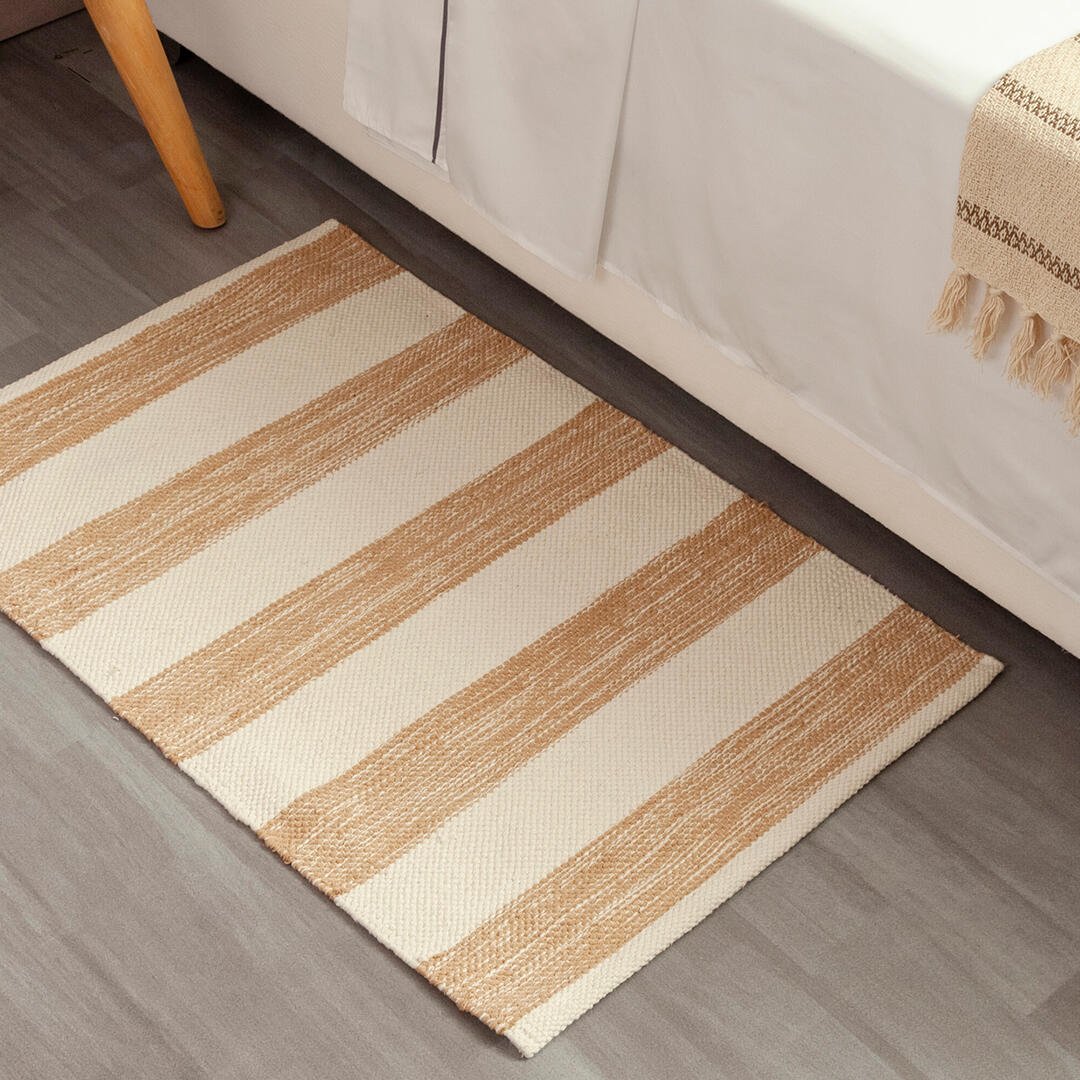 Tapete Beige Claro y Beige 60x91cm para Dormitorio de Lineas - TAPETES Y ALFOMBRAS | Bylmo