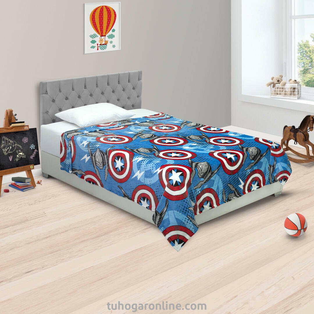 Cobija Infantil Marvel Azul y Rojo 150x41cm De Avengers - COBIJAS Y MANTAS | Bylmo