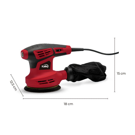 Lijadora Kalley Rojo y Negro 18x15cm RotoOrbital con Bolsa Antipolvo - HERRAMIENTAS ELECTRICAS | Bylmo