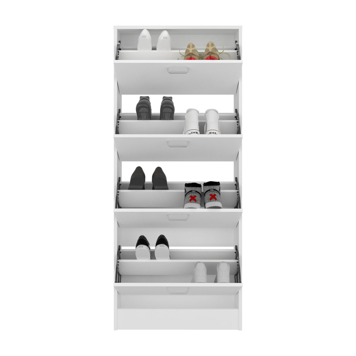 Zapatero Inola Blanco 63x175cm Vertical de Cuatro Niveles con Cuatro Puertas - ZAPATEROS | Bylmo