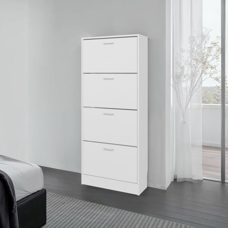 Zapatero Inola Blanco 63x175cm Vertical de Cuatro Niveles con Cuatro Puertas - ZAPATEROS | Bylmo