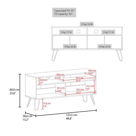 Rack de TV Vassel Cartagena y Wengue 123.5x60.6cm Para TV Hasta 55" Pulgadaas con Cuatro Compartimientos y con Ranura para Cables - MUEBLES DE TV | Bylmo