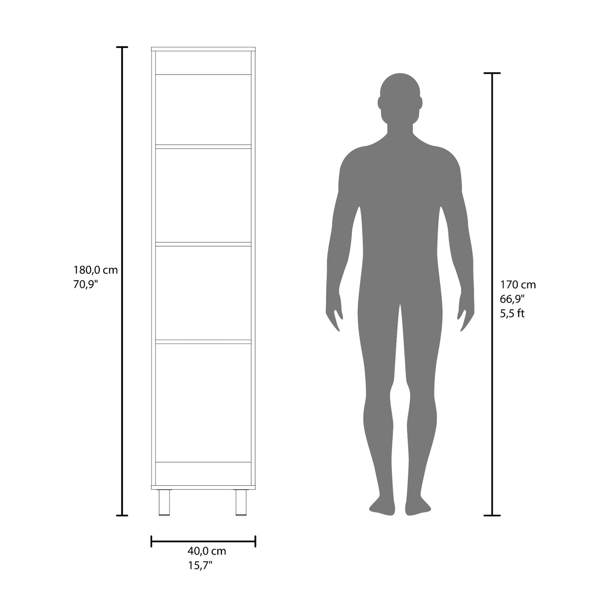 Mueble para Almacenamiento Vintro Nogal 40x180cm con Una Puerta y con Patas - MUEBLES DE ASEO Y ROPAS | Bylmo