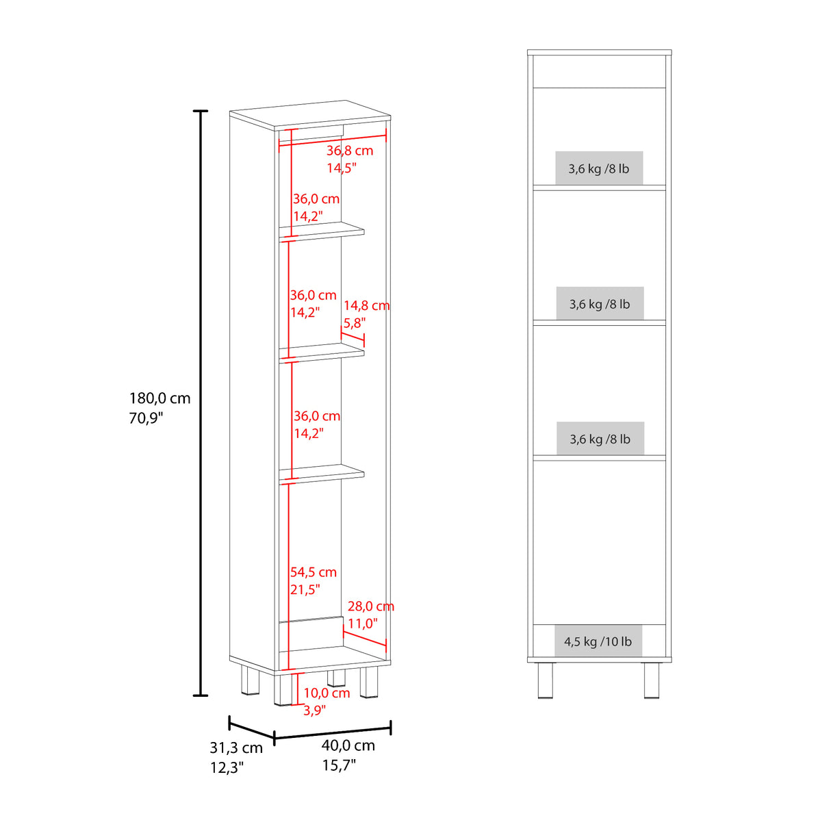 Mueble para Almacenamiento Vintro Nogal 40x180cm con Una Puerta y con Patas - MUEBLES DE ASEO Y ROPAS | Bylmo