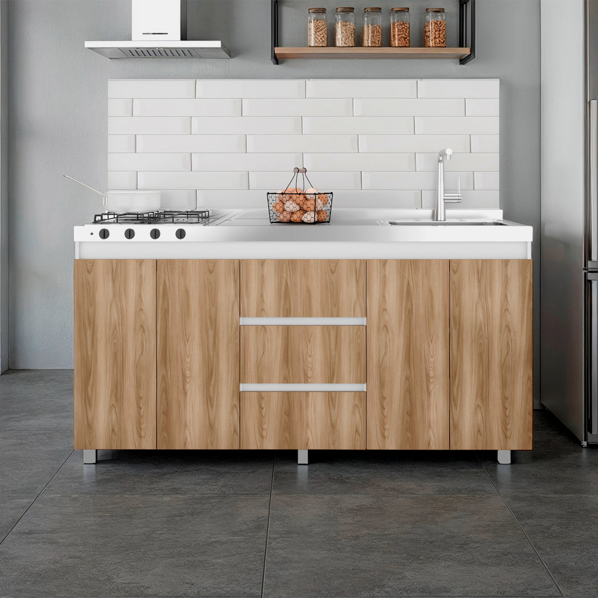 Mueble Inferior de Cocina Boreal Blanco Marquez y Fresno Europeo 179.9x89.5cm sin Mesón y Sin Estufa - MUEBLES INFERIORES DE COCINA | Bylmo