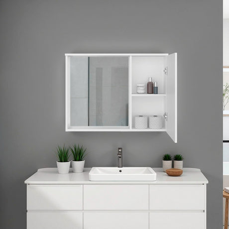 Gabinete de Baño Lagoa Blanco 79.5x60.3cm Rectangular con Una Puerta con Un Entrepaño y con Espejo - GABINETES DE BANHO | Bylmo