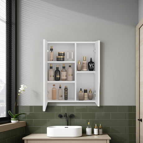 Gabinete de Baño Tiuna Blanco 50x59.1cm Rectangular con Dos Puertas con Tres Entrepaños y con Espejo - GABINETES DE BANHO | Bylmo