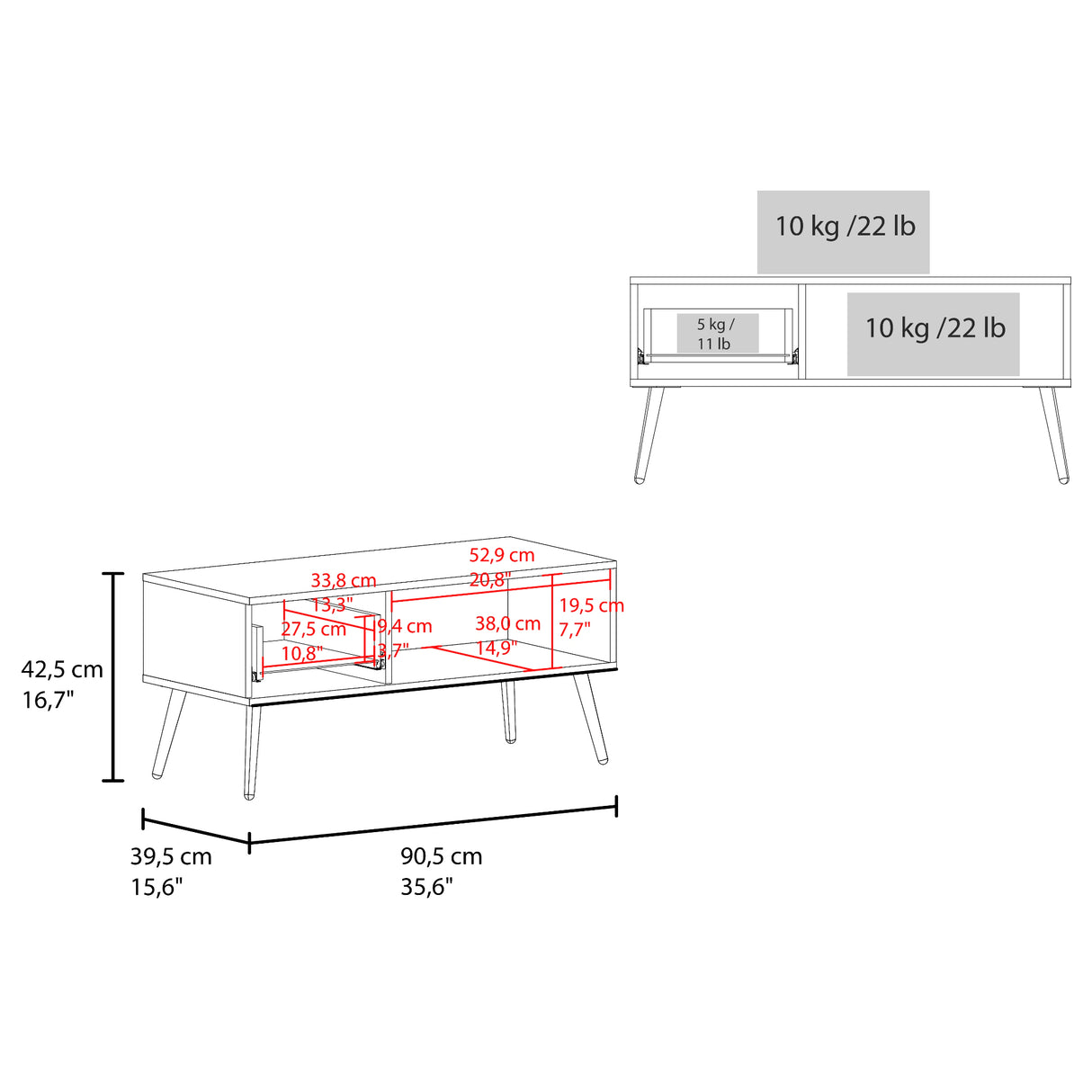 Mesa de Centro Wenden Blanco 90.5x42.5cm Rectangular con Compartimiento - MESAS DE CENTRO | Bylmo