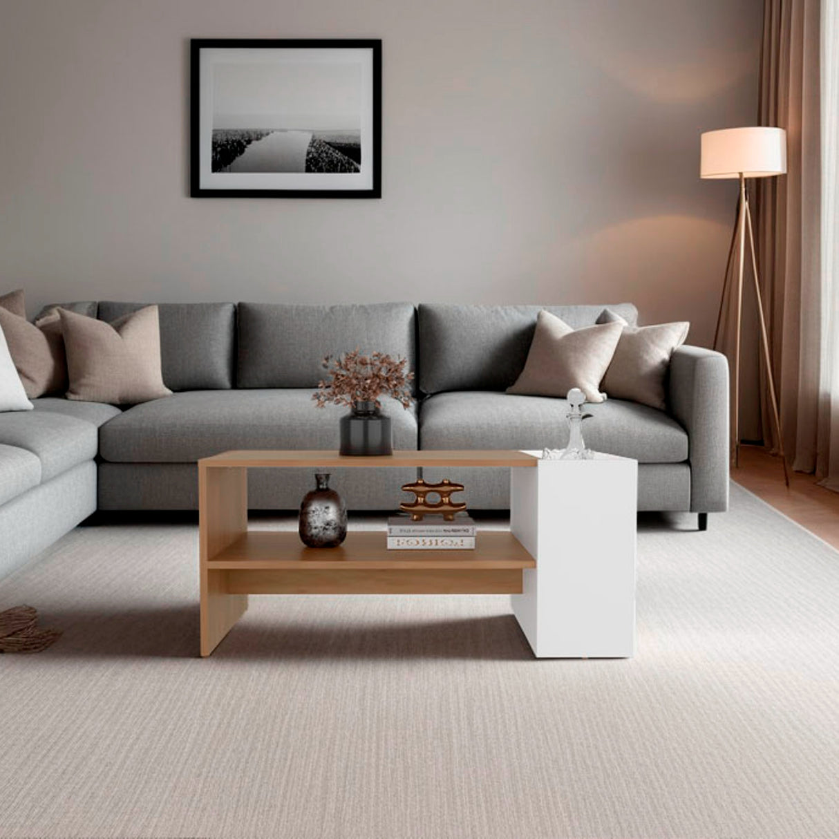 Mesa de Centro Arion Fresno Europeo 91x42cm Rectangular con Compartimiento - MESAS DE CENTRO | Bylmo