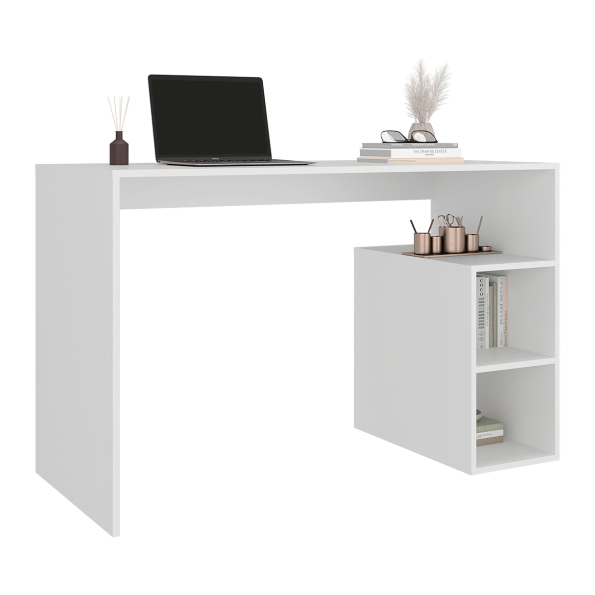 Escritorio Solid Blanco 120x75.6cm sin Cajones y con Organizador de Libros - ESCRITORIOS | Bylmo