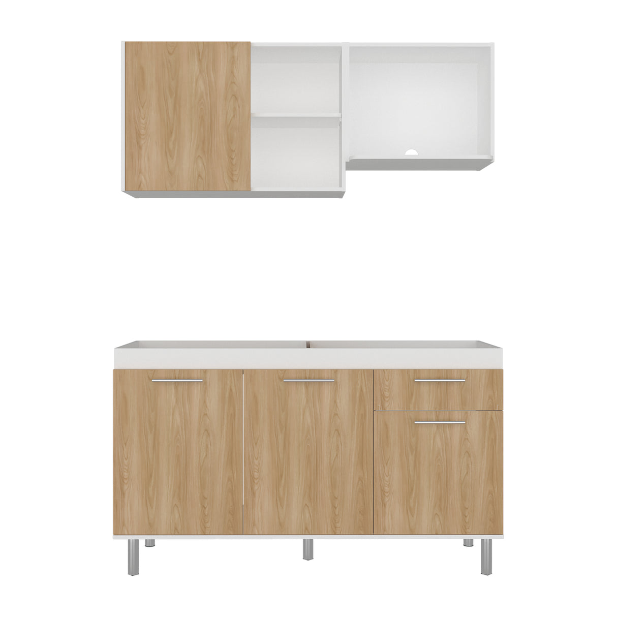 Cocina Sedona Blanco Marquez y Fresno Europeo 150x60cm sin Mesón y sin Estufa - COCINAS | Bylmo