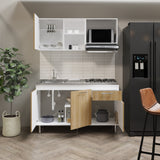 Cocina Sedona Blanco Marquez y Fresno Europeo 150x60cm sin Mesón y sin Estufa - COCINAS | Bylmo
