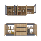 Cocina Solana Fresno Europeo y Azul Marino 210x70cm sin Mesón y sin Estufa - COCINAS | Bylmo