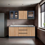 Cocina Solana Fresno Europeo y Azul Marino 210x70cm sin Mesón y sin Estufa - COCINAS | Bylmo