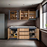 Cocina Solana Fresno Europeo y Azul Marino 210x70cm sin Mesón y sin Estufa - COCINAS | Bylmo
