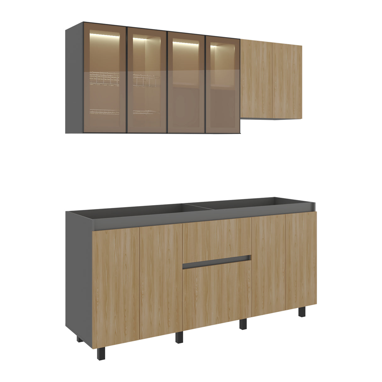Cocina Lioni Plomo y Fresno Europeo 180x70cm sin Mesón y sin Estufa - COCINAS | Bylmo