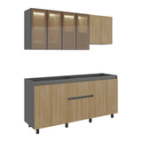 Cocina Lioni Plomo y Fresno Europeo 180x70cm sin Mesón y sin Estufa - COCINAS | Bylmo