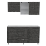 Cocina Lumina Blanco Roble y Gris 150x60cm con Mesón de Acero Inoxidable Lado Derecha y con Estufa - COCINAS | Bylmo