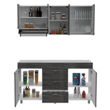 Cocina Lumina Blanco Roble y Gris 150x60cm con Mesón de Acero Inoxidable Lado Derecha y con Estufa - COCINAS | Bylmo