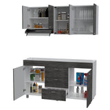 Cocina Lumina Blanco Roble y Gris 150x60cm con Mesón de Acero Inoxidable Lado Derecha y con Estufa - COCINAS | Bylmo