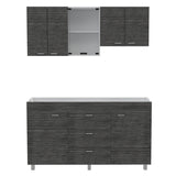 Cocina Lumina Blanco Roble y Gris 150x60cm con Mesón de Acero Inoxidable Lado Izquierda y con Estufa - COCINAS | Bylmo