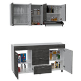 Cocina Lumina Blanco Roble y Gris 150x60cm con Mesón de Acero Inoxidable Lado Izquierda y con Estufa - COCINAS | Bylmo