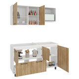 Cocina Pacific Blanco Marquez y Fresno Europeo 150x60cm sin Mesón y sin Estufa - COCINAS | Bylmo