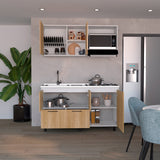 Cocina Pacific Blanco Marquez y Fresno Europeo 150x60cm sin Mesón y sin Estufa - COCINAS | Bylmo