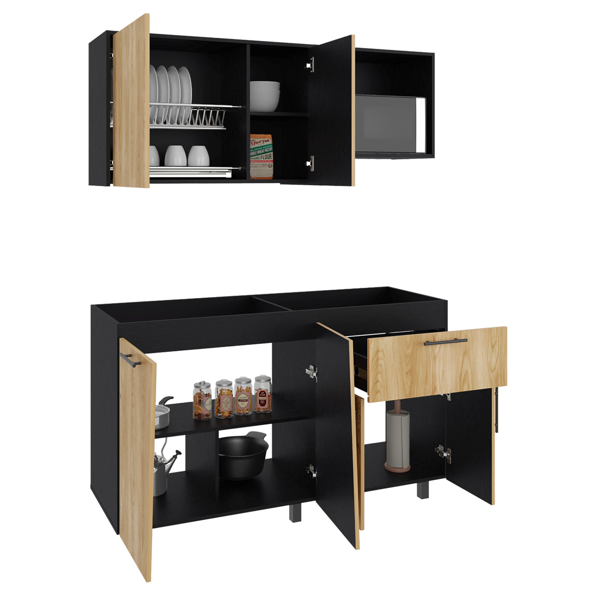 Cocina Emilia Fresno Europeo y Wengue 150x60.1cm sin Mesón y sin Estufa - COCINAS | Bylmo
