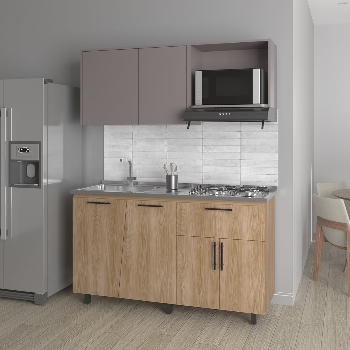 Cocina Emilia Fresno Europeo y Taupe 150x60.1cm sin Mesón y sin Estufa - COCINAS | Bylmo