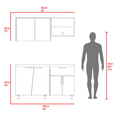 Cocina Emilia Fresno Europeo y Taupe 150x60.1cm sin Mesón y sin Estufa - COCINAS | Bylmo
