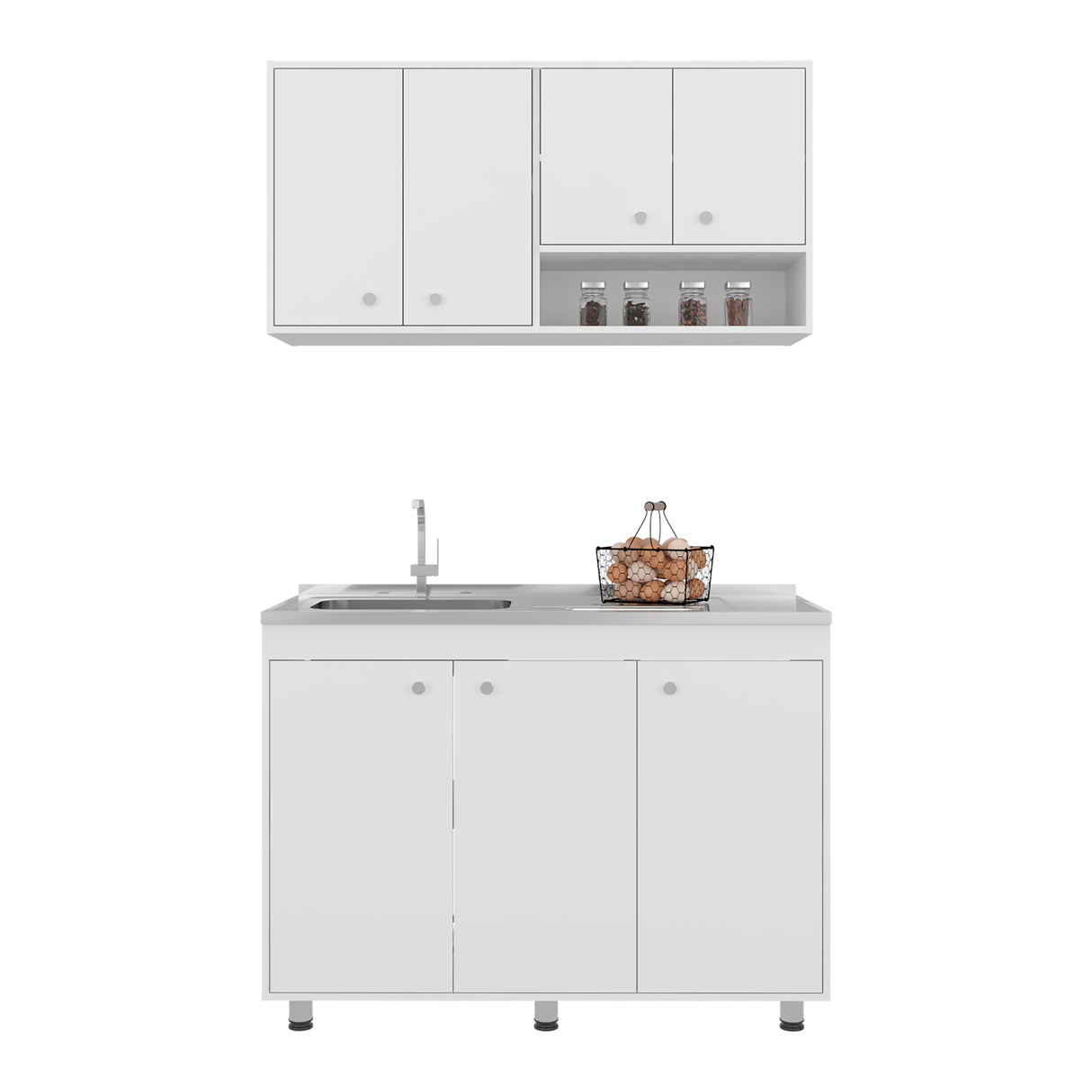 Cocina Napoleon Blanco 120x60cm con Mesón de Acero Inoxidable y sin Estufa - COCINAS | Bylmo