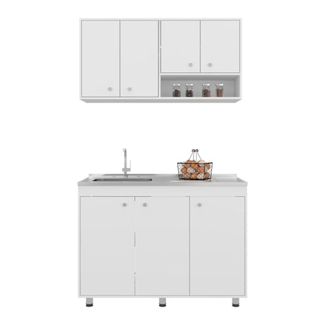Cocina Napoleon Blanco 120x60cm con Mesón de Acero Inoxidable y sin Estufa - COCINAS | Bylmo