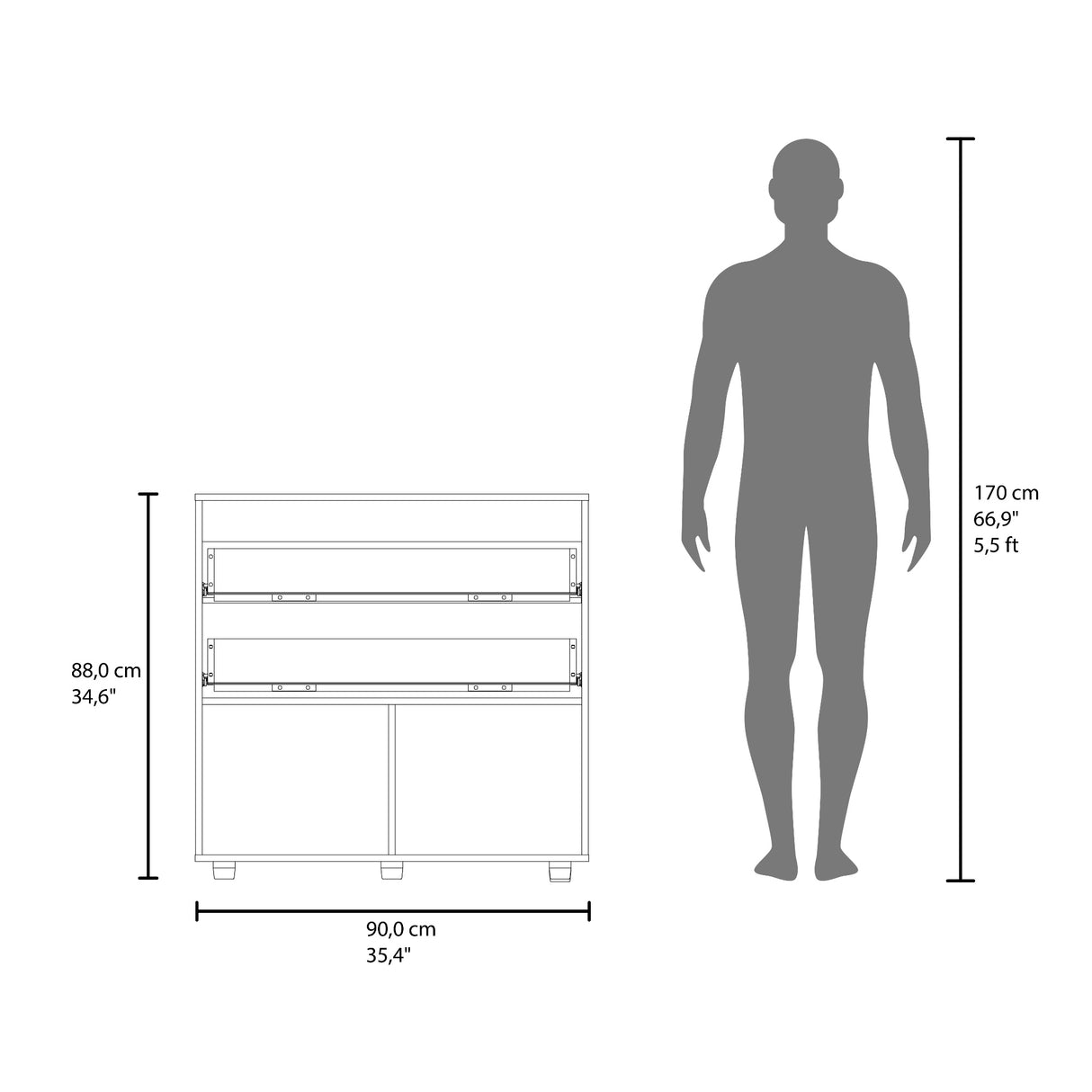 Cajonera Belton Blanco 90x88cm de Tres Hileras con Dos Cajones - CAJONERAS Y COMODAS | Bylmo
